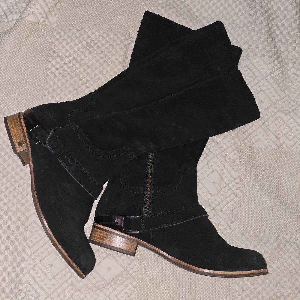 UGG Black Suede Leather Riding Boots